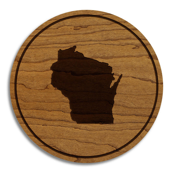 Wisconsin State Map Coaster - Crafted from Cherry or Maple Wood