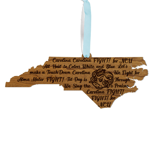 University of North Carolina Chapel Hill Fight Song Ornament – Crafted from Cherry and Maple Wood – UNC Tar Heels