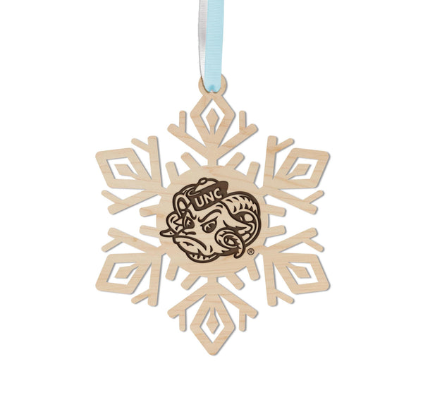 University of North Carolina Chapel Hill Ramses Snowflake Ornament – Crafted from Cherry and Maple Wood – UNC Tar Heels
