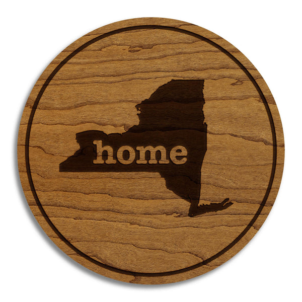 New York Home State Map Coaster - Crafted from Cherry or Maple Wood