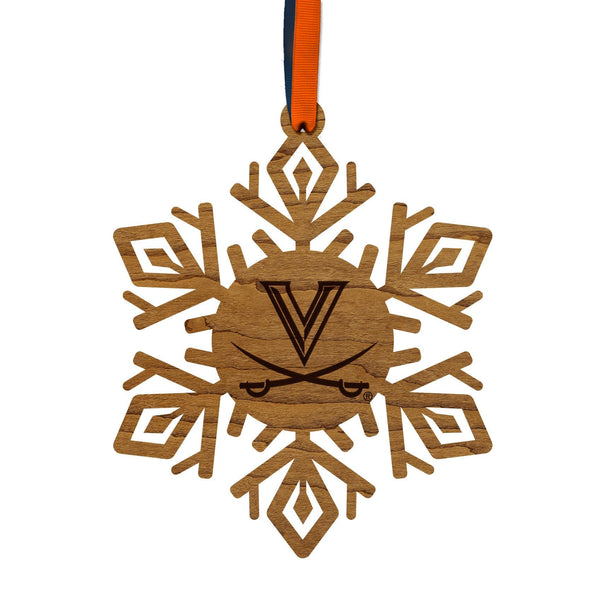 University of Virginia Snowflake Ornament – Crafted from Cherry and Maple Wood – Virginia Cavaliers
