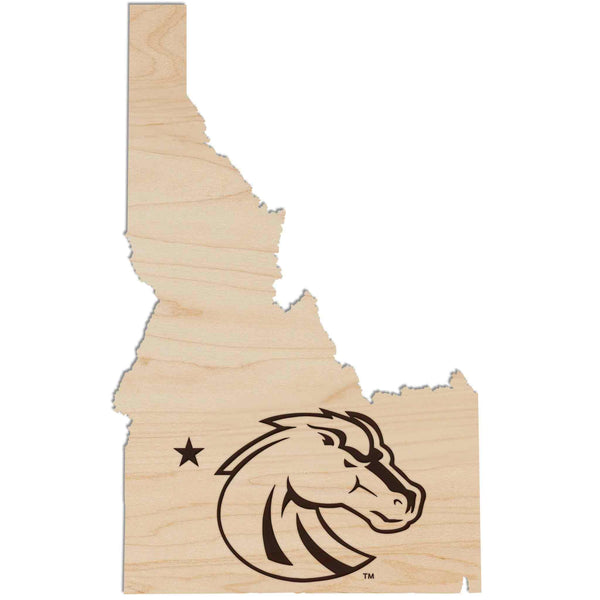 Boise State University Broncos on State Wall Hangings - Crafted from Cherry or Maple Wood -  Boise State University Broncos