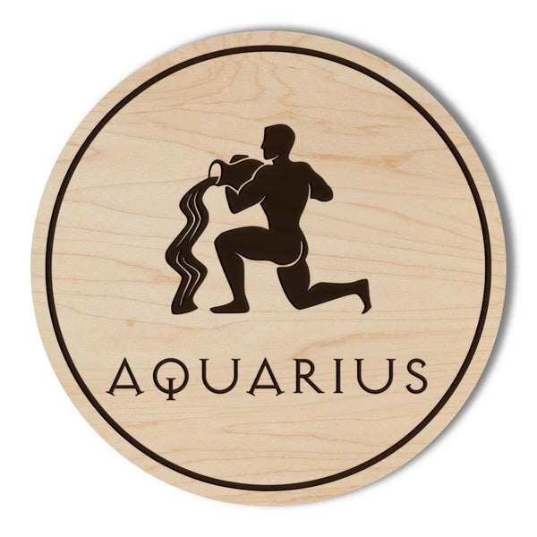 Aquarius Symbol Zodiac Coaster – Crafted from Cherry or Maple Wood