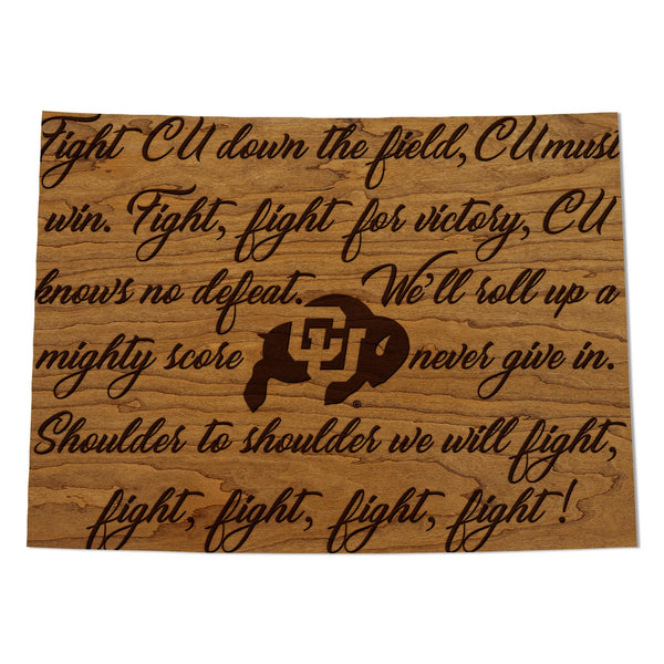 University of Colorado Fight Song Wall Hanging - Crafted from Cherry and Maple Wood - Colorado Buffaloes