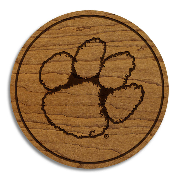 Clemson University Tiger Paw Coaster – Crafted from Cherry or Maple Wood – Clemson Tigers