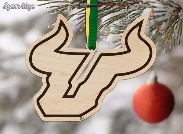 University of South Florida Bulls Ornament – Crafted from Cherry and Maple Wood – USF Bulls
