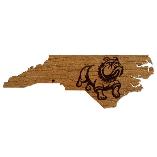 Gardner Webb University Runnin' Bulldog on State Wall Hanging - Crafted from Cherry or Maple Wood