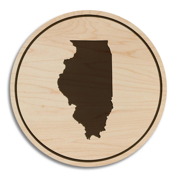 Illinois State Map Coaster - Crafted from Cherry or Maple Wood