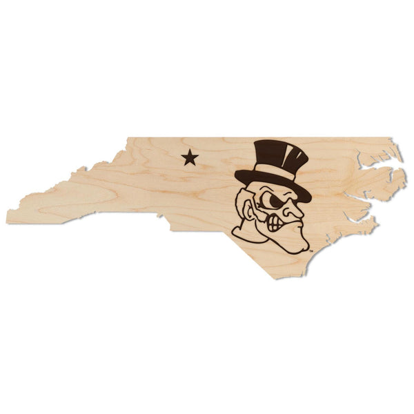 Wake Forest University Demon Deacon Logo on State Wall Hanging - Crafted from Cherry and Maple Wood - Wake Forest Demon Deacons