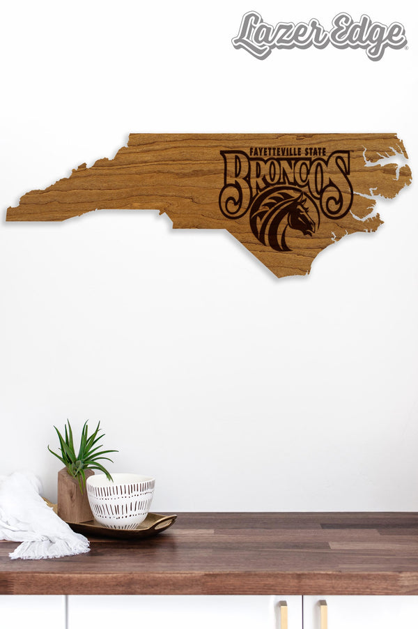 Fayetteville State University Broncos on State Wall Hanging - Crafted from Cherry or Maple Wood -  Fayetteville State Broncos