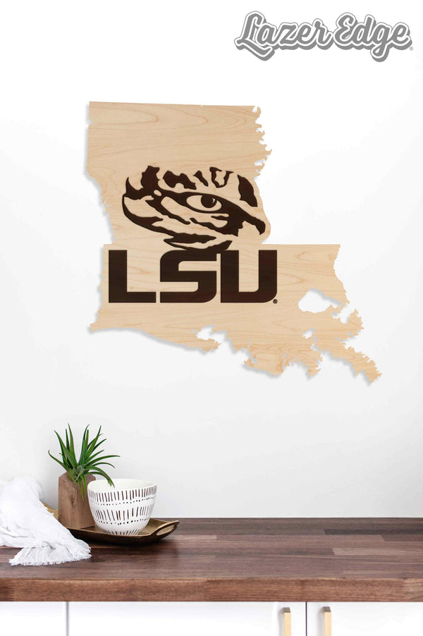 Louisiana State University Tiger Eye on State Wall Hanging - Crafted from Cherry or Maple Wood - LSU Tigers