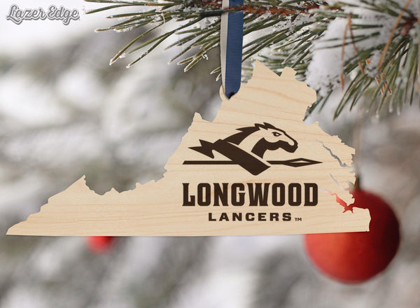 Longwood University Lancers on State Ornament – Crafted from Cherry and Maple Wood – Longwood Lancers