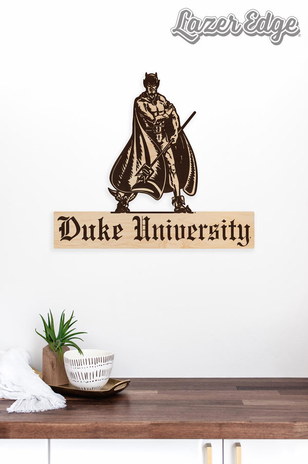 Duke University Gothic Duke Devil Wall Hanging - Crafted from Cherry and Maple Wood - Duke Blue Devils
