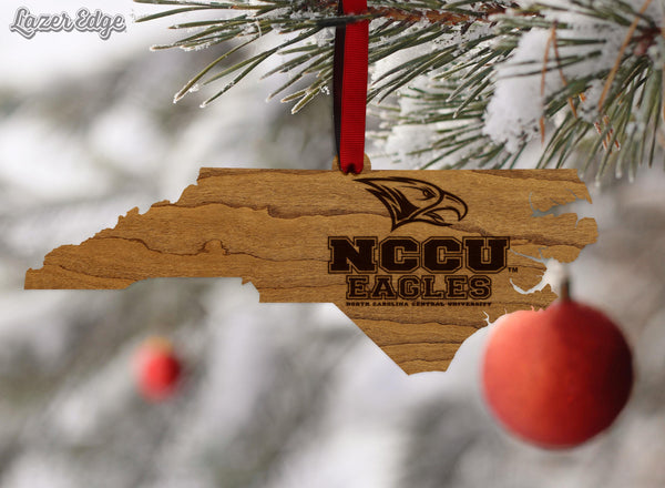 North Carolina Central University Eagles on State Ornament – Crafted from Cherry and Maple Wood – NCCU Eagles