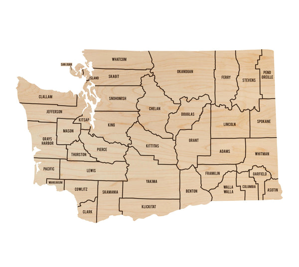 Washington County Map Wall Hanging - Crafted from Cherry or Maple Wood