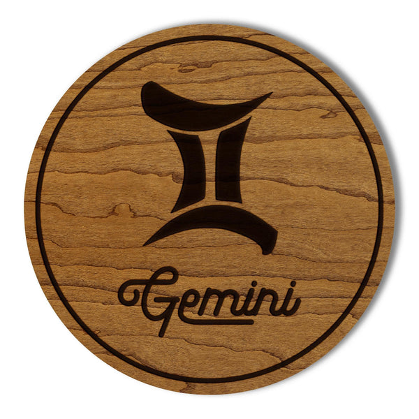 Gemini Sign Zodiac Coaster – Crafted from Cherry or Maple Wood