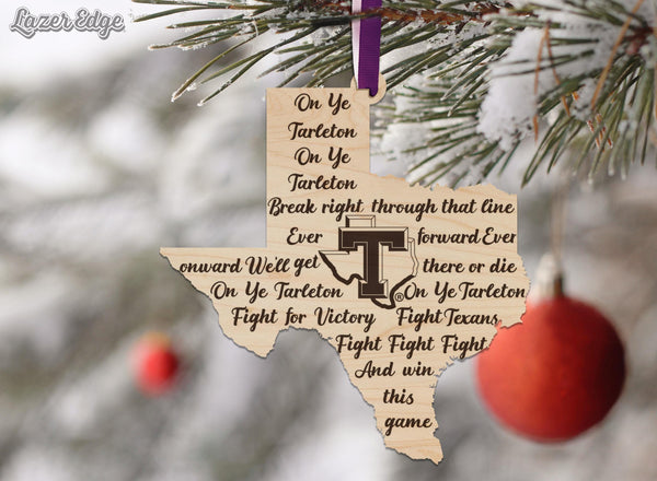 Tarleton State University Fight Song Ornament – Crafted from Cherry and Maple Wood – Tarleton Texans
