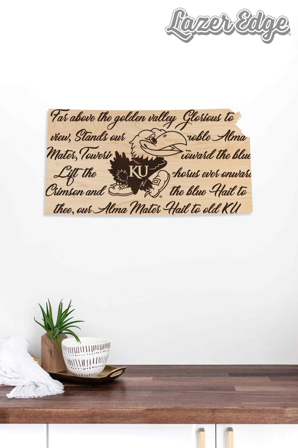 Kansas University Fight Song Wall Hanging - Crafted from Cherry and Maple Wood - Kansas University Jayhawks