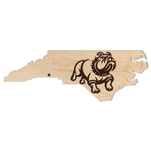 Gardner Webb University Runnin' Bulldog on State Wall Hanging - Crafted from Cherry or Maple Wood