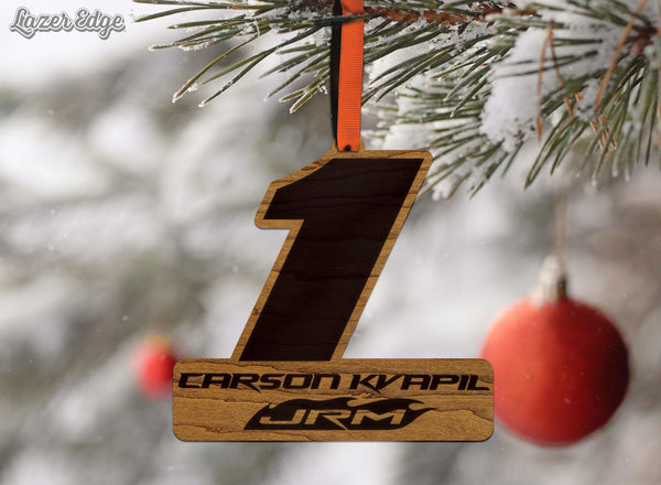 Carson Kvapil #1 Wooden Ornament  | Crafted from Cherry and Maple Wood | Made in USA | Officially Licensed by JR Motorsports