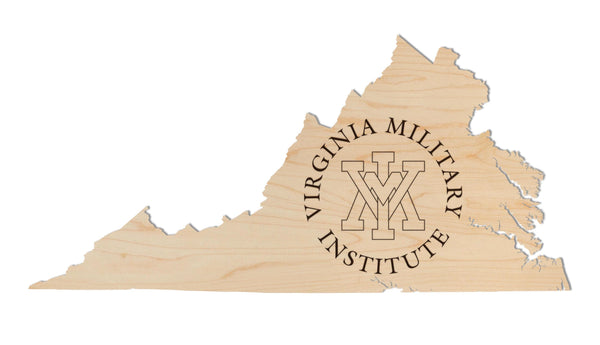 Virginia Military Institute Logo on State Wall Hanging - Crafted from Cherry and Maple Wood - VMI Keydets