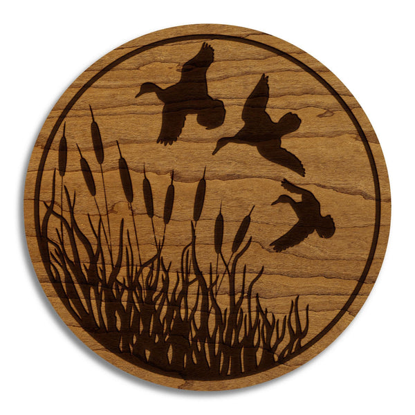 Ducks and Cattails Coaster – Crafted from Cherry or Maple Wood