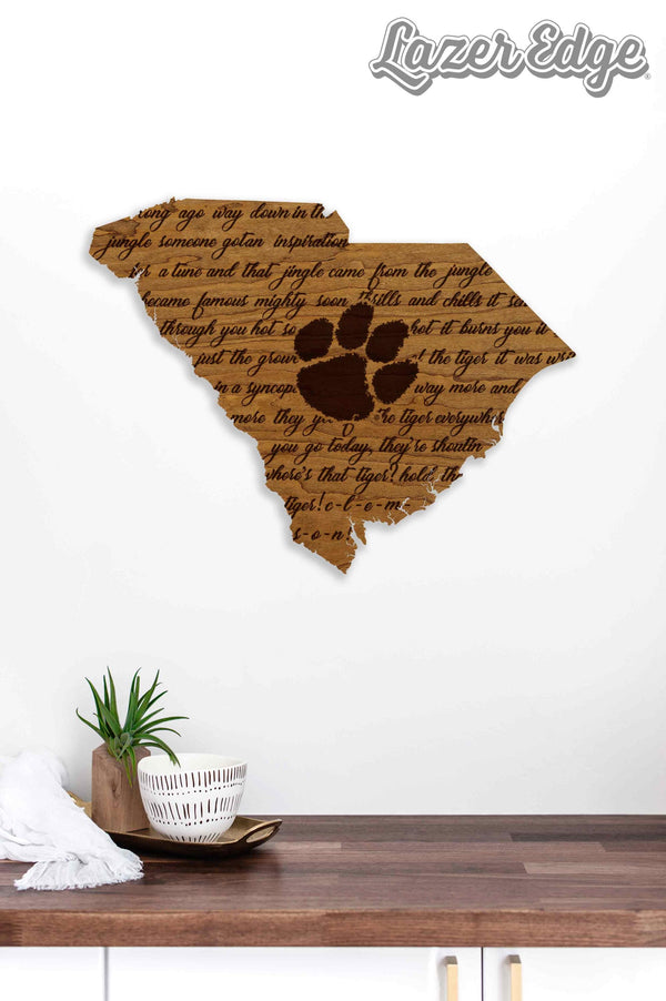 Clemson University Fight Song Wall Hanging - Crafted from Cherry or Maple Wood - Clemson University Tigers