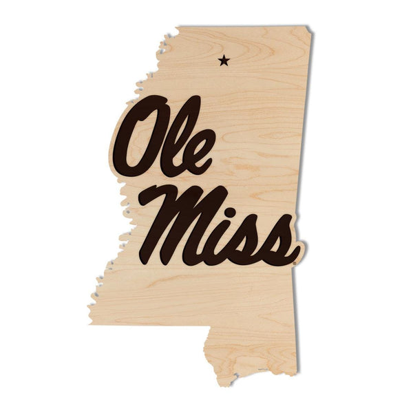 Ole Miss on Mississippi Wall Hanging - Crafted from Cherry or Maple Wood
