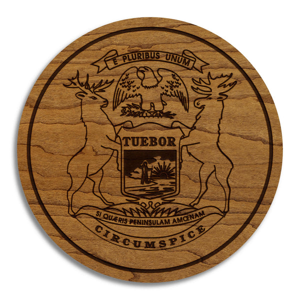 Michigan State Flag Coaster - Crafted from Cherry or Maple Wood