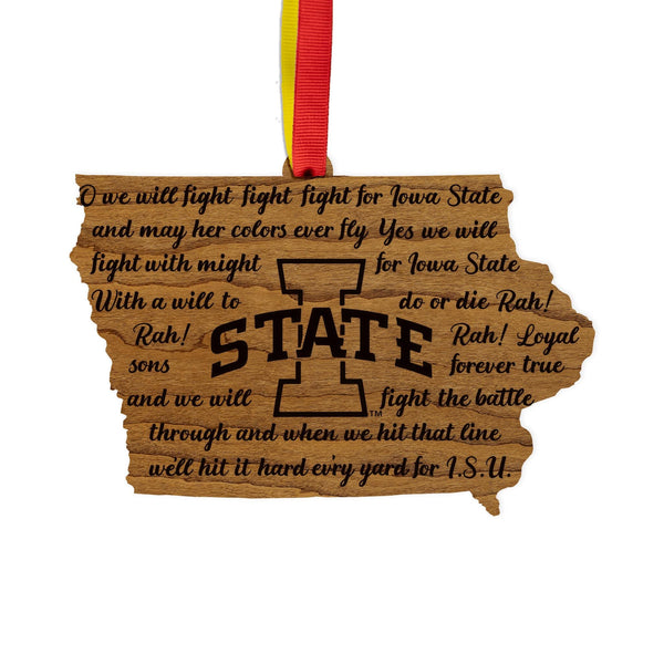 Iowa State University Fight Song on State Ornament – Crafted from Cherry and Maple Wood – Iowa State University