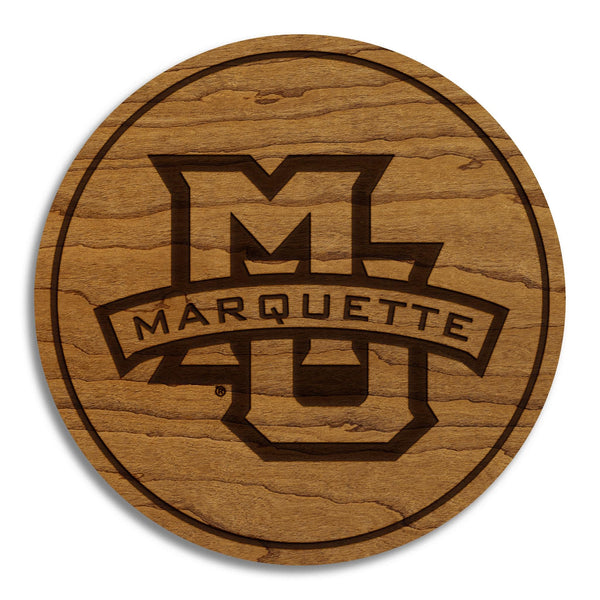 Marquette University Logo Coaster – Crafted from Cherry or Maple Wood – Marquette Golden Eagles