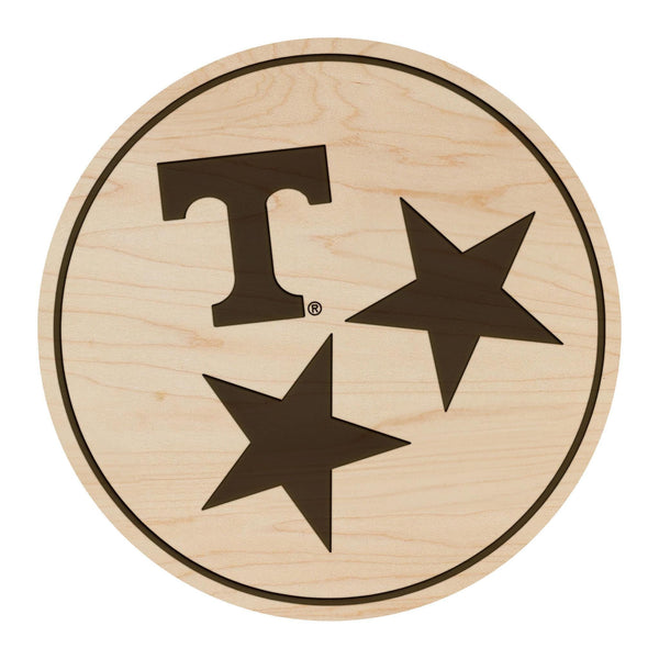 University of Tennessee Tri Stars Coaster – Crafted from Cherry or Maple Wood – Tennessee Volunteers