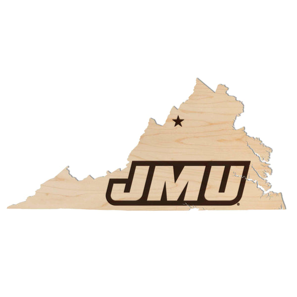 James Madison University JMU on State Wall Hanging - Crafted from Cherry or Maple Wood - James Madison Dukes