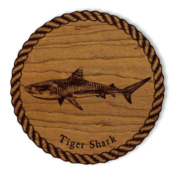 Tiger Shark Wooden Coaster - Crafted from Cherry or Maple Wood