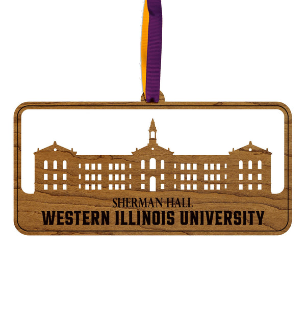 Western Illinois University Sherman Hall Ornament – Crafted from Cherry and Maple Wood – Western Illinois Leathernecks
