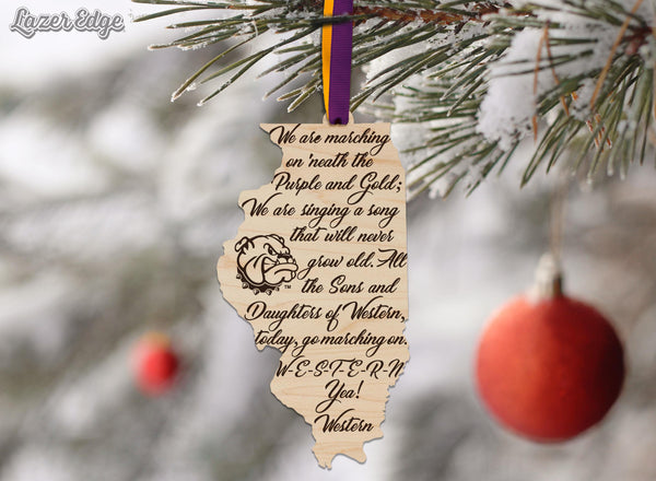 Western Illinois University Fight Song Ornament – Crafted from Cherry and Maple Wood – Western Illinois Leathernecks
