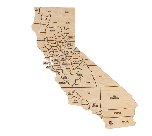 California County Map Wall Hanging - Crafted from Cherry or Maple Wood