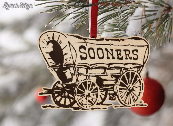 Oklahoma University Sooner Wagon Ornament – Crafted from Cherry and Maple Wood – Oklahoma University Sooners