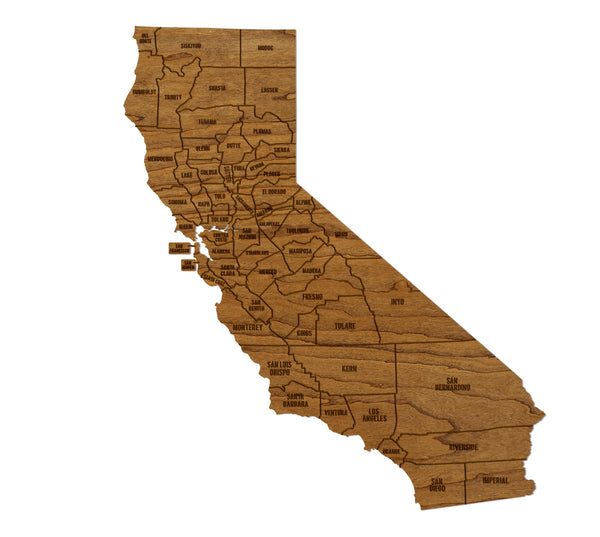 California County Map Wall Hanging - Crafted from Cherry or Maple Wood