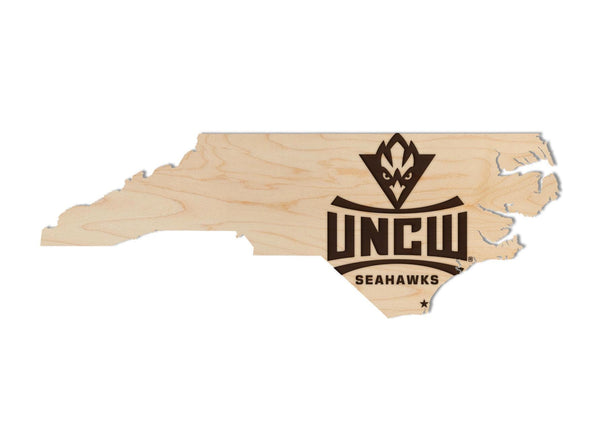 University of North Carolina at Wilmington Logo on State Wall Hanging – Crafted from Cherry and  Maple Wood - UNCW Seahawks