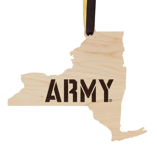 West Point University Army Wordmark on State Ornament – Crafted from Cherry and Maple Wood – West Point Black Knights
