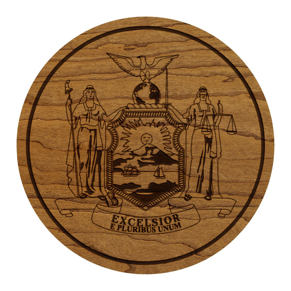 New York State Flag Coaster - Crafted from Cherry or Maple Wood