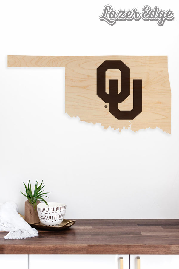 Oklahoma University OU on State Wall Hanging - Crafted from Cherry or Maple Wood - Oklahoma Sooners