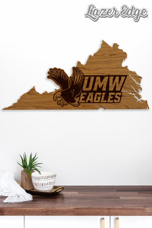 University of Mary Washington Eagles on State Wall Hanging - Crafted from Cherry and Maple Wood