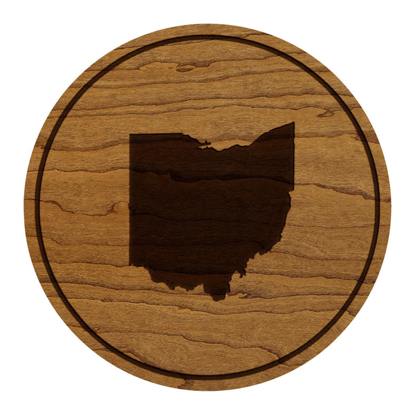 Ohio State Map Coaster - Crafted from Cherry or Maple Wood