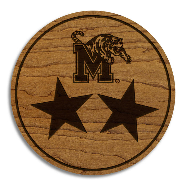 University of Memphis Block M Tri Star Coaster – Crafted from Cherry or Maple Wood – Memphis Tigers