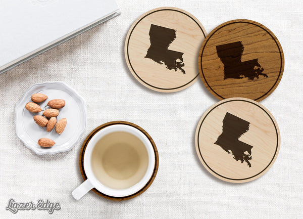 Louisiana State Map Coaster - Crafted from Cherry or Maple Wood