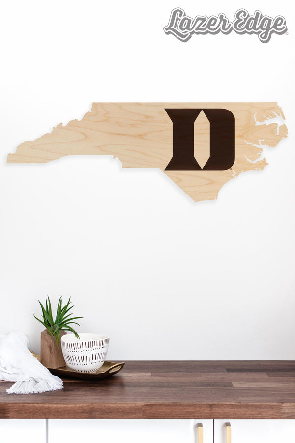 Duke University Iron D on State Wall Hanging - Crafted from Cherry and Maple Wood - Duke Blue Devils