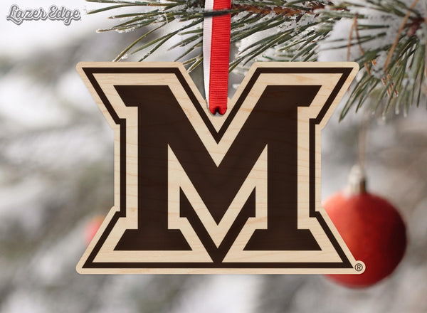Miami University of Ohio Logo Ornament – Crafted from Cherry and Maple Wood – Miami University Redhawks