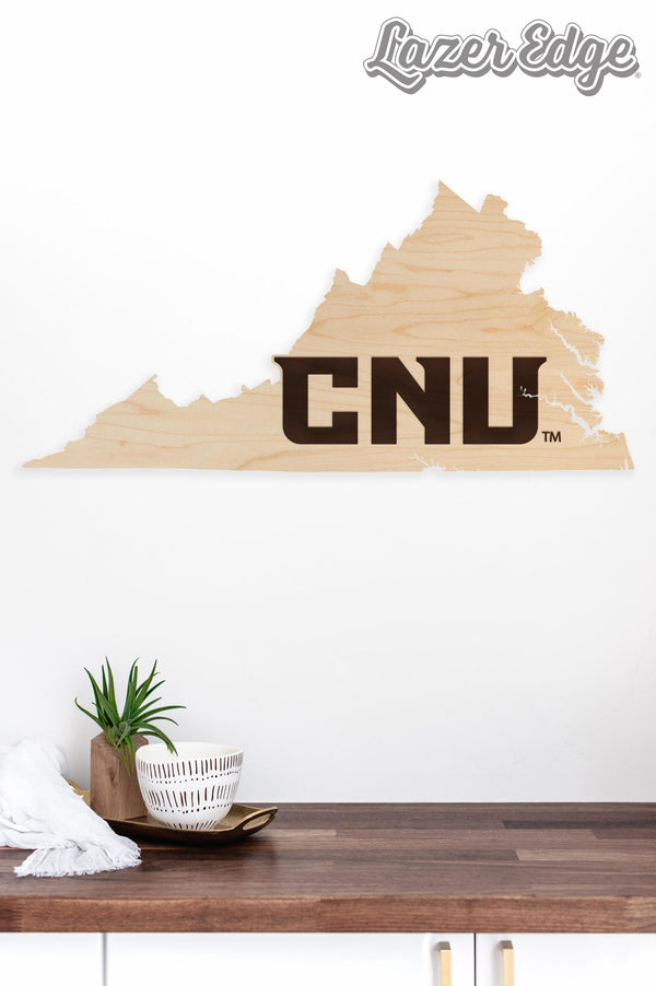 Christopher Newport University Initials on State Wall Hanging - Crafted from Cherry and Maple Wood - CNU Captains